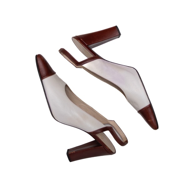 CHANEL Two-Tone Leather Slingback Block Heel Pumps – Size EU 40.5 / US 10‎ - Picture 6 of 11